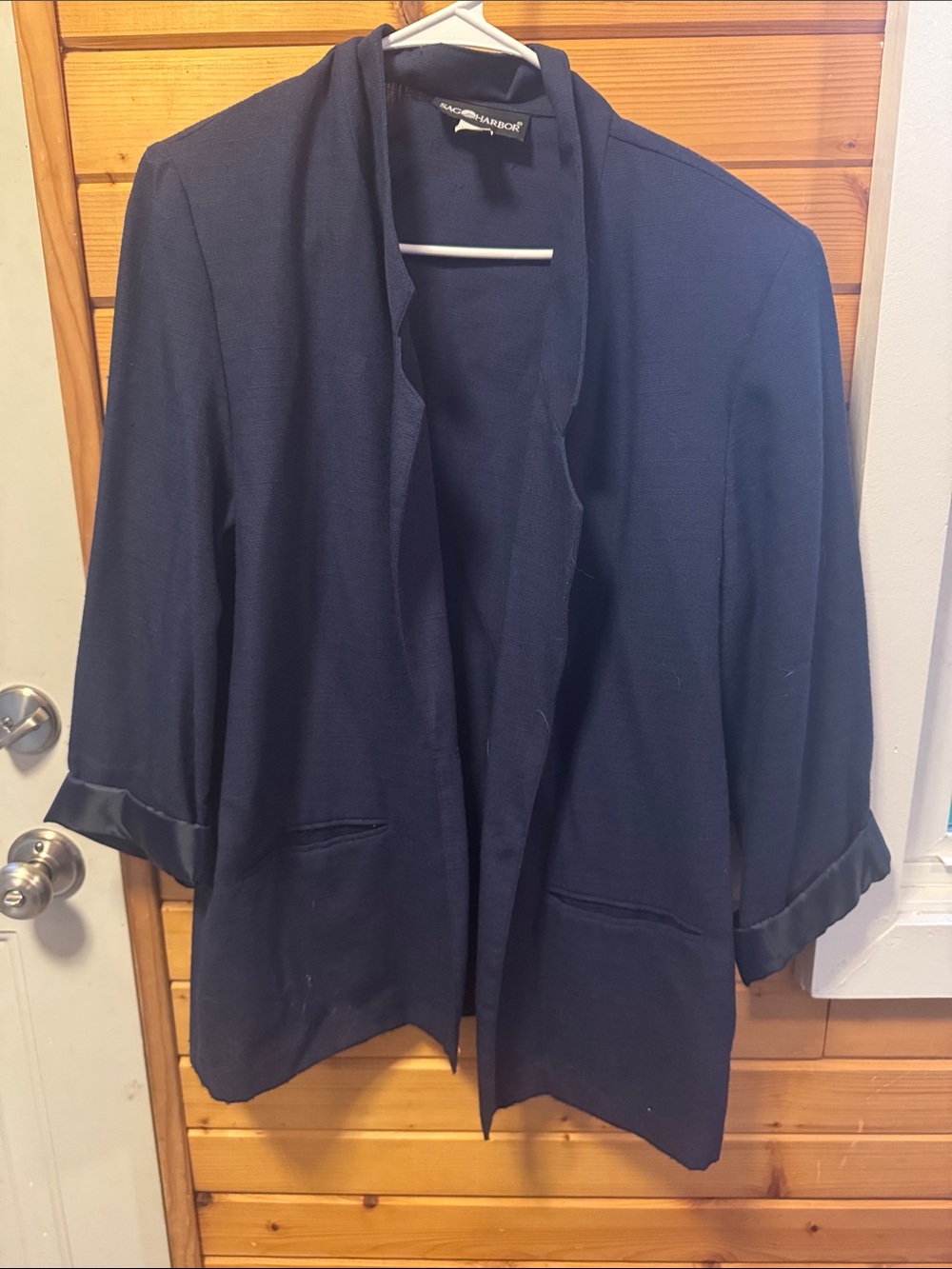 Sag Harbor Navy Open-Front Blazer with Rolled Cuffs